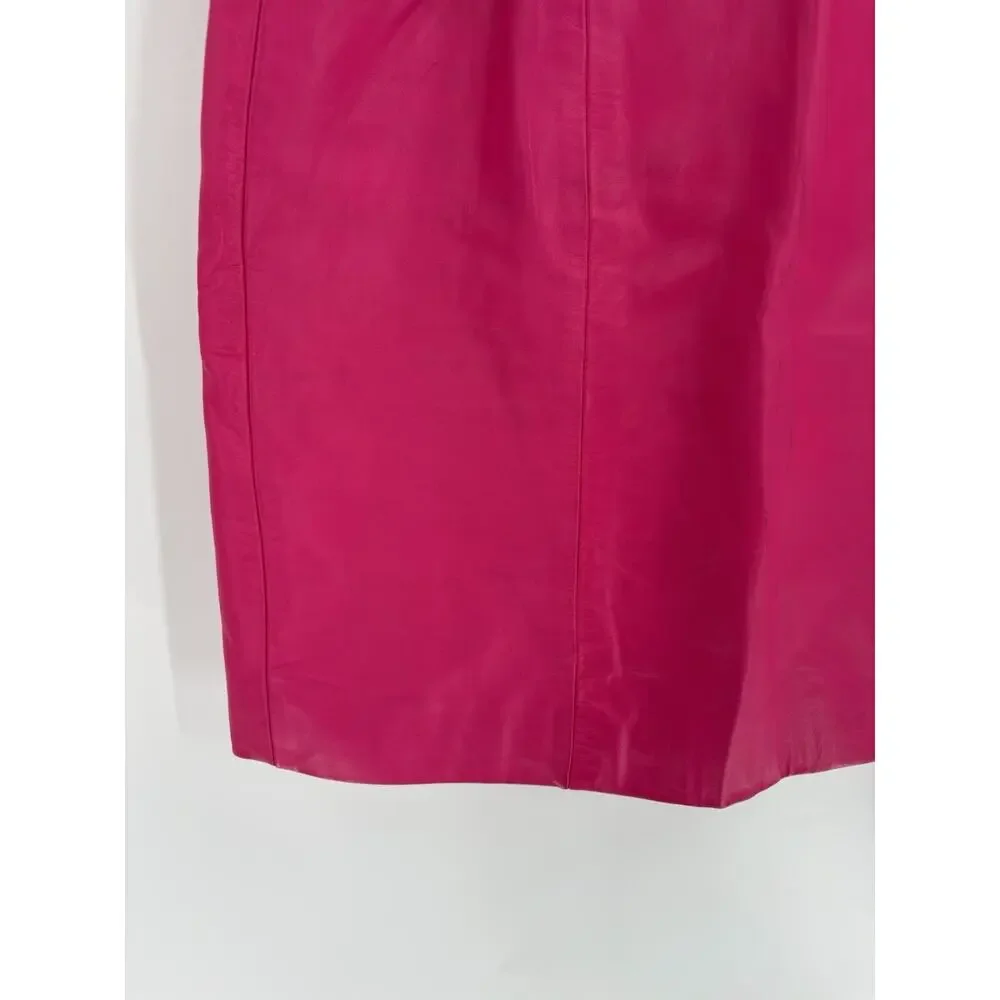 Chia Vintage Hot Pink Leather Skirt Womens 4 Short Zip Up Lined 80s 90s Retro